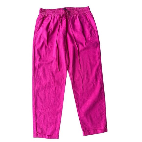 J. Crew Linen-blend slim wide-leg drawstring pant In Pink/Snapdragon Size 6 - Picture 3 of 6
